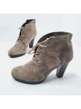White Mountain Ankle Boots‎ Size 7 Taupe Suede High Block Heel Dressy Booties